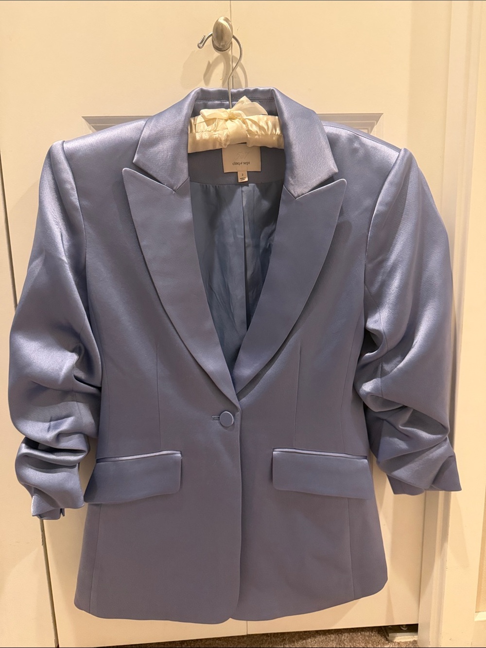 cinq a sept Blue Satin Single-Button Blazer